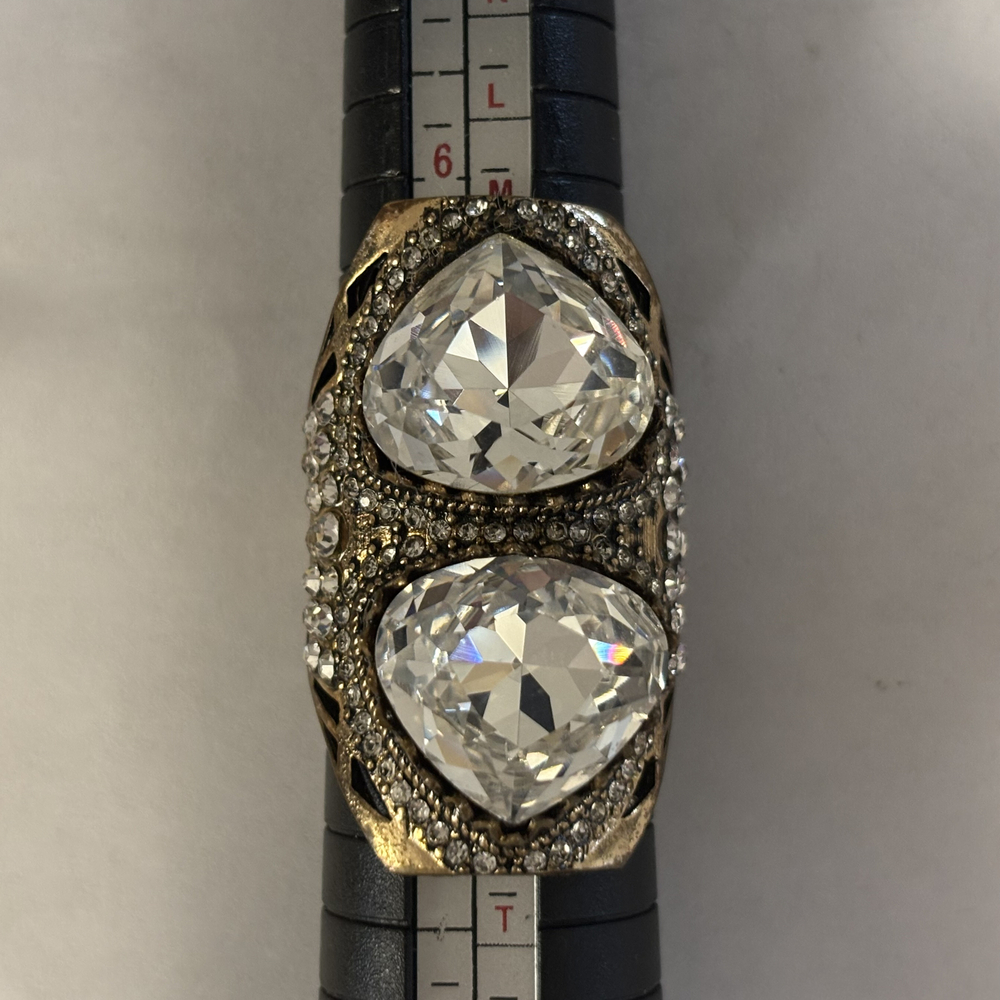 Gold Tone Large Two Stone Faux Crystal Statement Ring